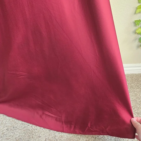 B. Darlin Women's Red Satin Sequin Halter Top Side Slit Maxi Dress Gown Sz 3/4 - Picture 12 of 16